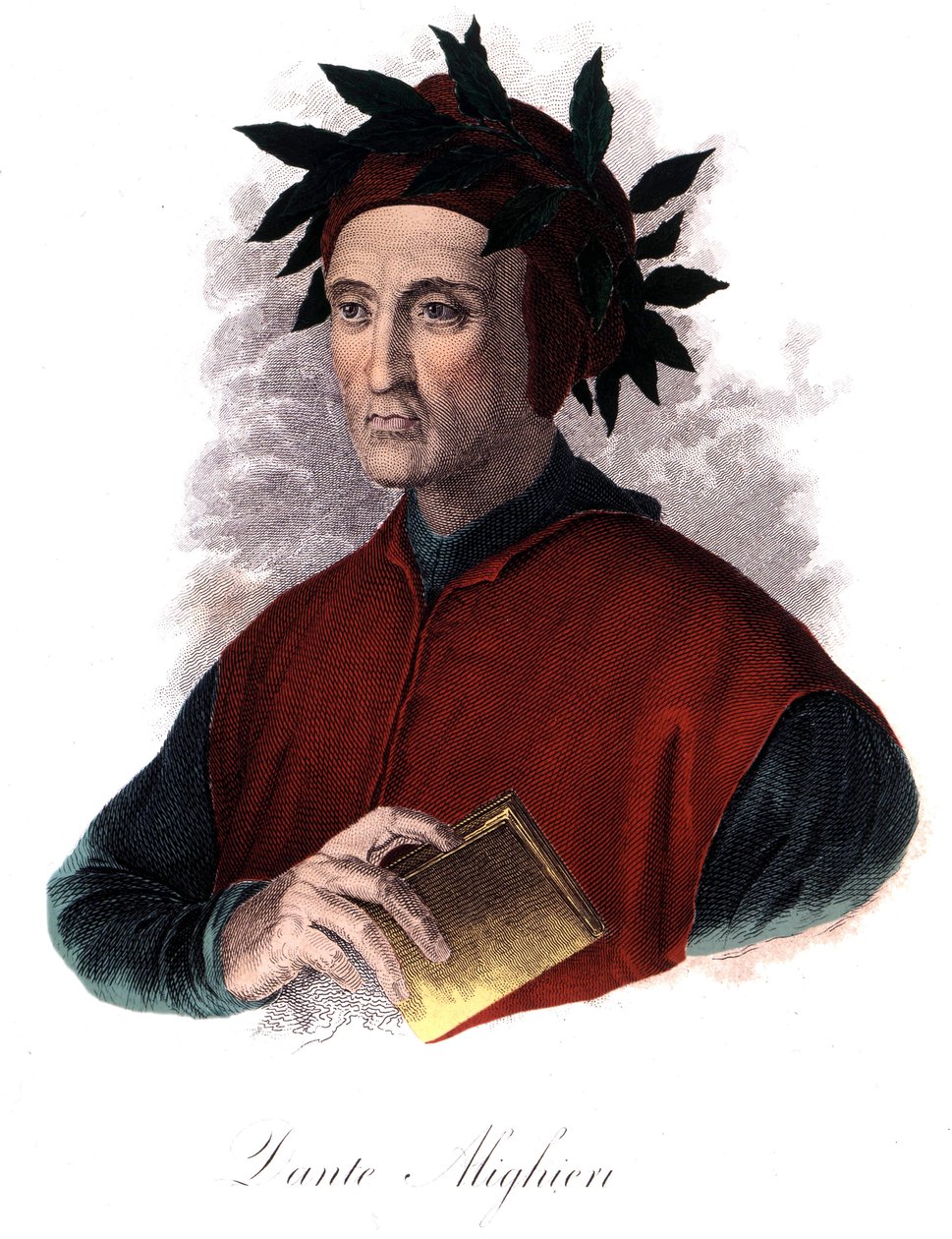 Portrett av Dante (1265-1321), italiensk poet, gravering fra 1800-tallet. av Unknown artist