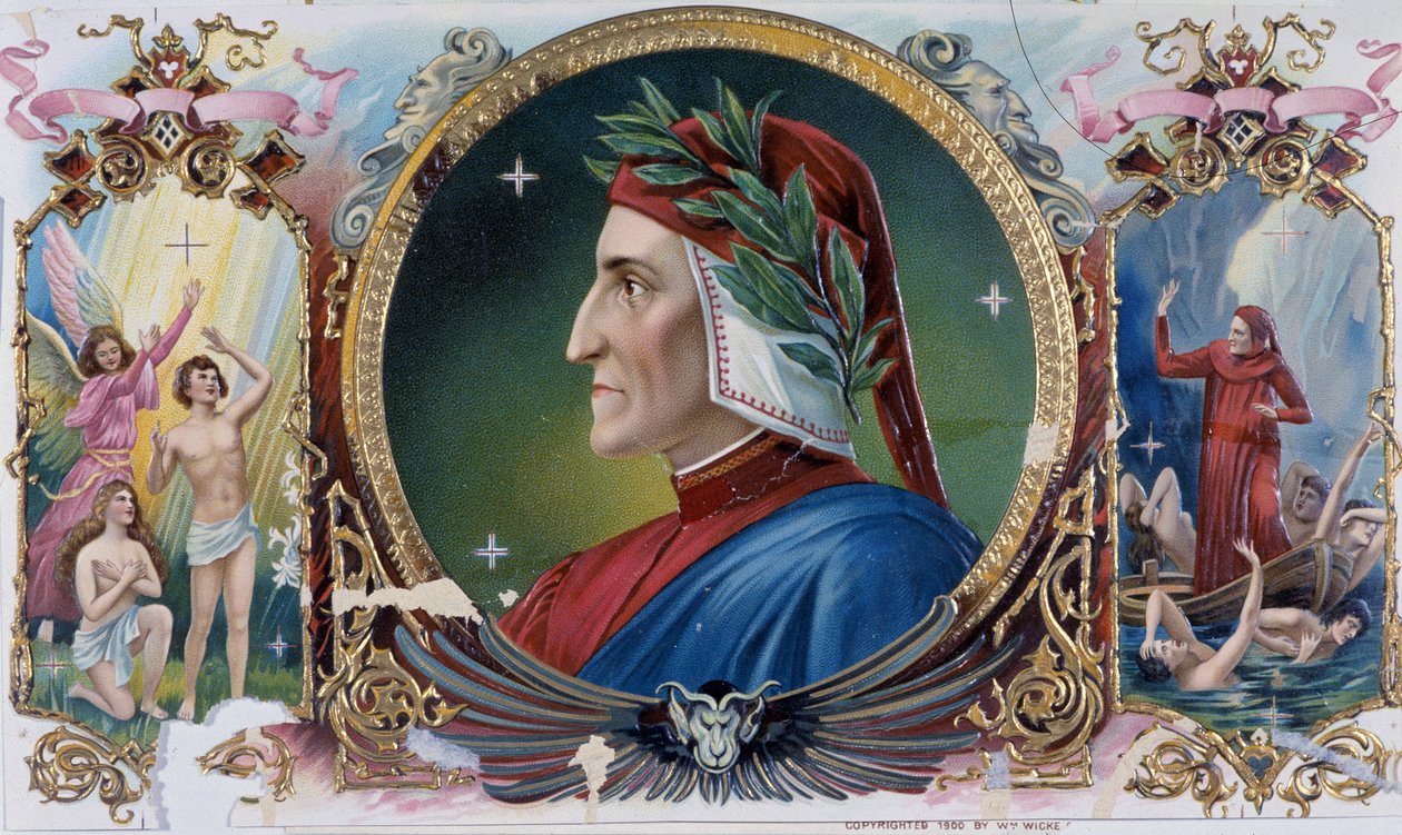 Portrett av Dante - Sigarboksetikett, sent på 1800-tallet av Unknown artist