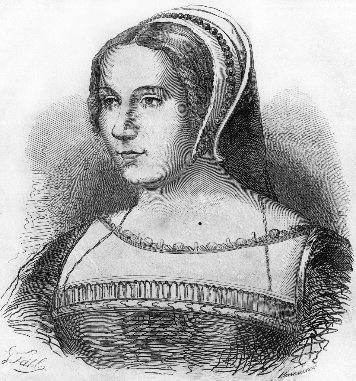 Portrett av Diane de Poitiers (1499-1566), favoritt av Henry II, gravering fra 1800-tallet. av Unknown artist