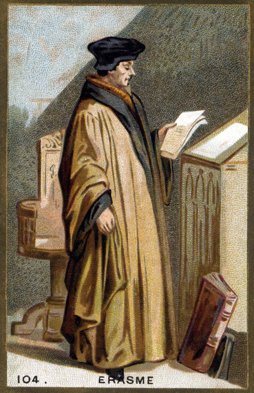 Portrett av Didier Erasme (1469-1536), nederlandsk humanist. 1800-talls kromolitografi. av Unknown artist