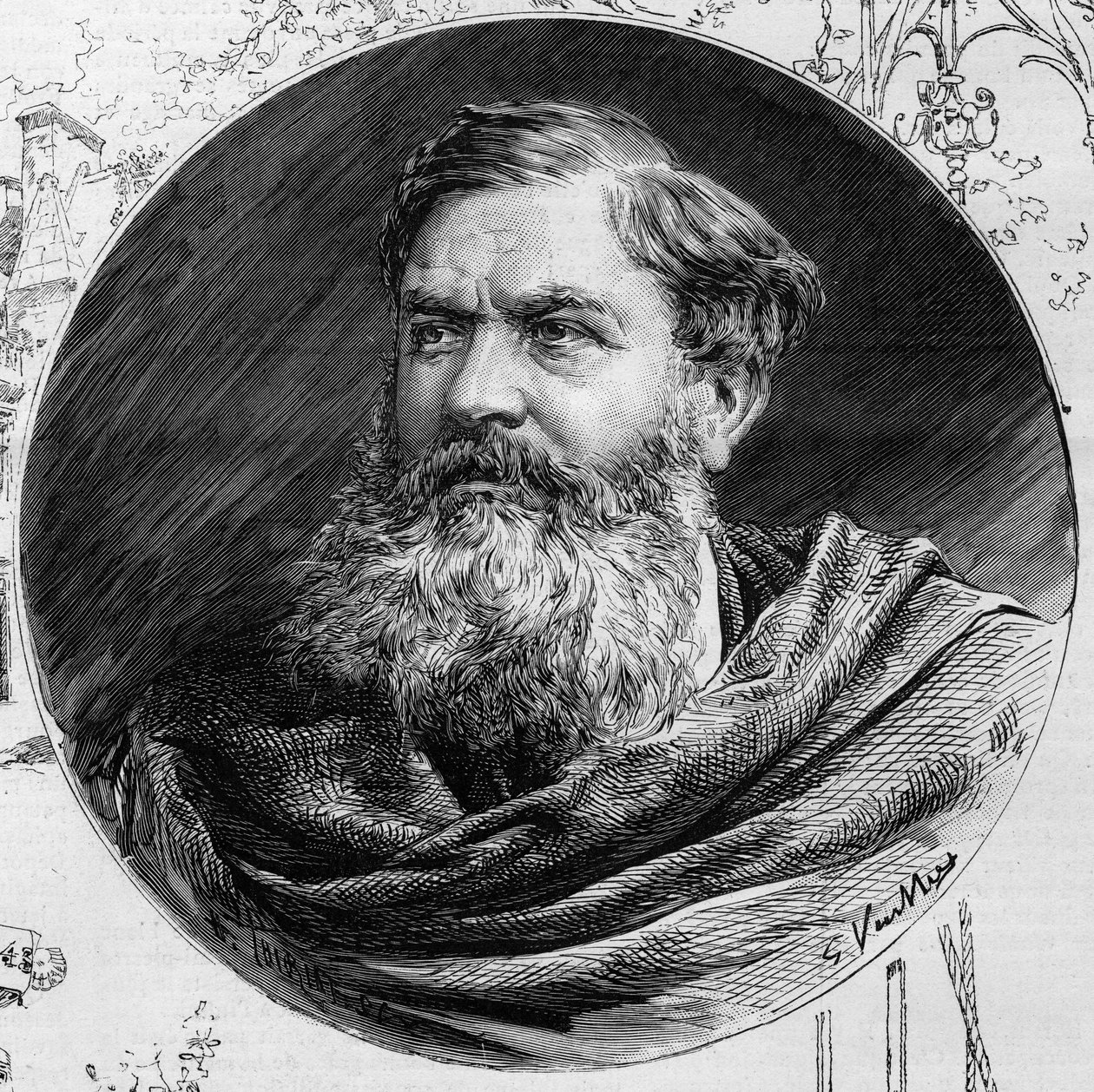 Portrait of Edmond du Sommerard (1817-1885), director of the Musee de Cluny, In “” The Illustrous World”” 1885. av Unknown artist