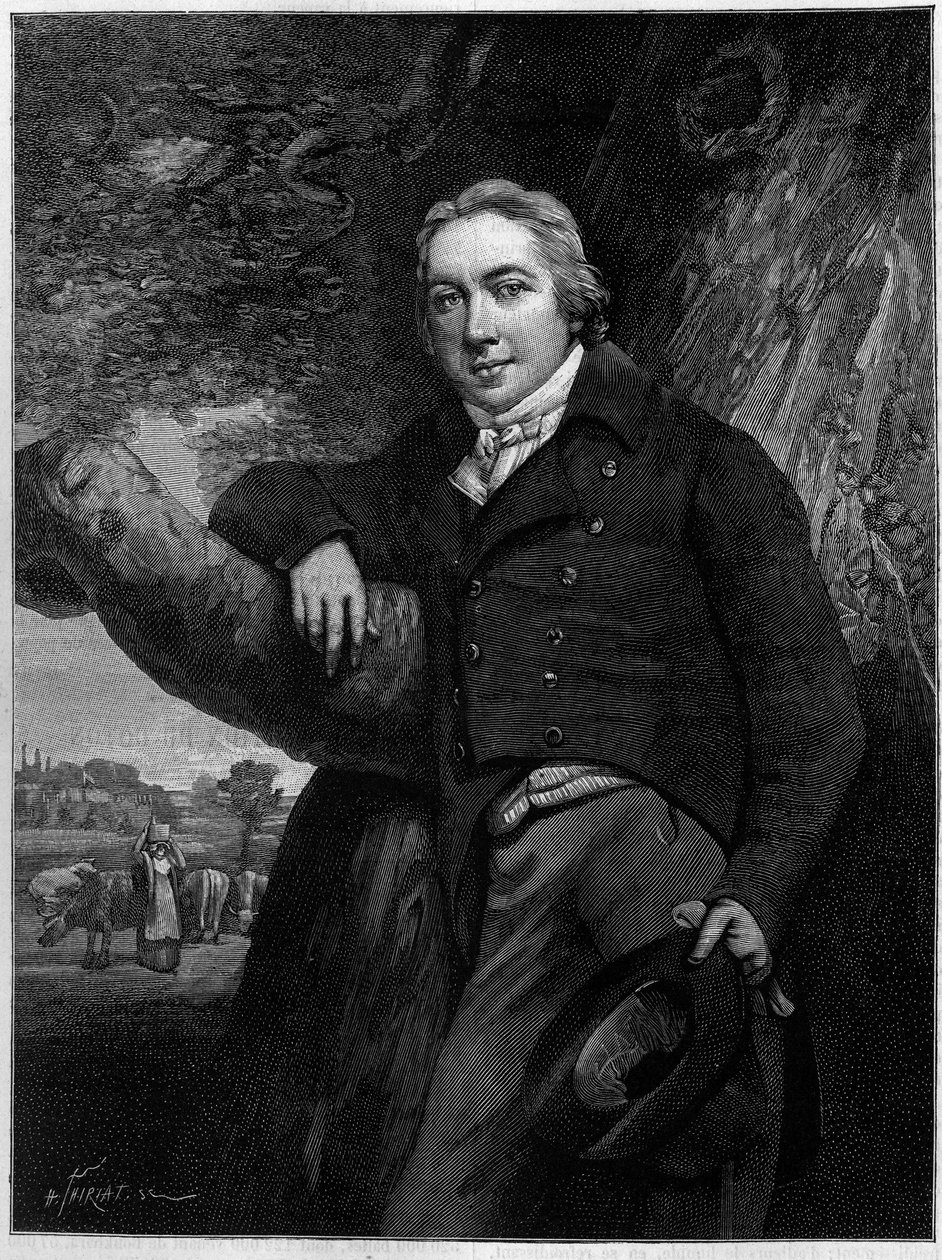 Portrett av Edward Jenner (1749-1823), engelsk lege og naturforsker, oppfinner av koppevaksine. Fra en periodegravering. Gravering i "" La Nature: revue des sciences et de leurs applications aux arts et a l