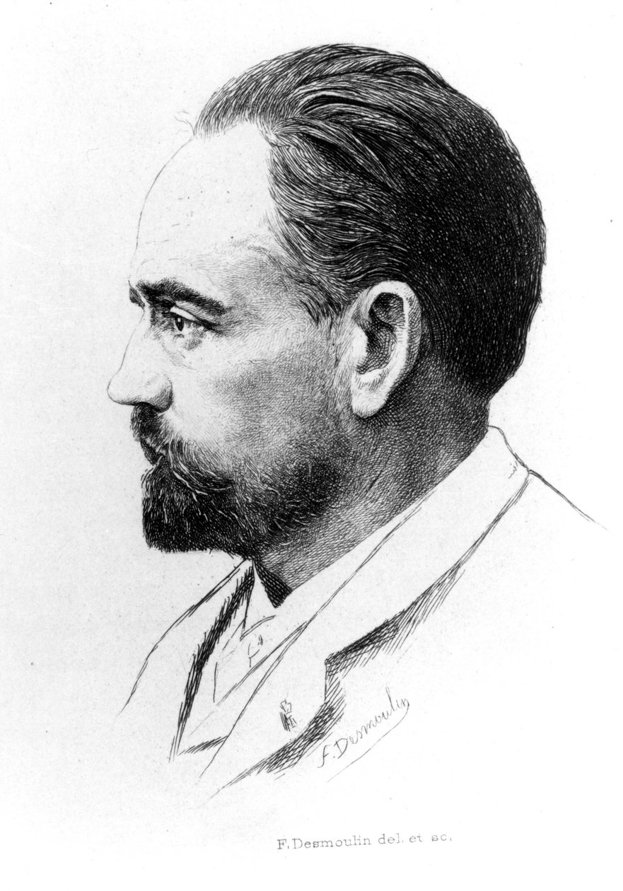 Portrett av Emile Zola av F. Desmoulin. av Unknown artist