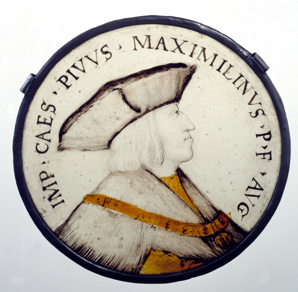 Portrett av keiser Maximilian I av Habsburg (1459-1519). Glassmaleri fra 1500-tallet. Paris, Museum of the Legion d