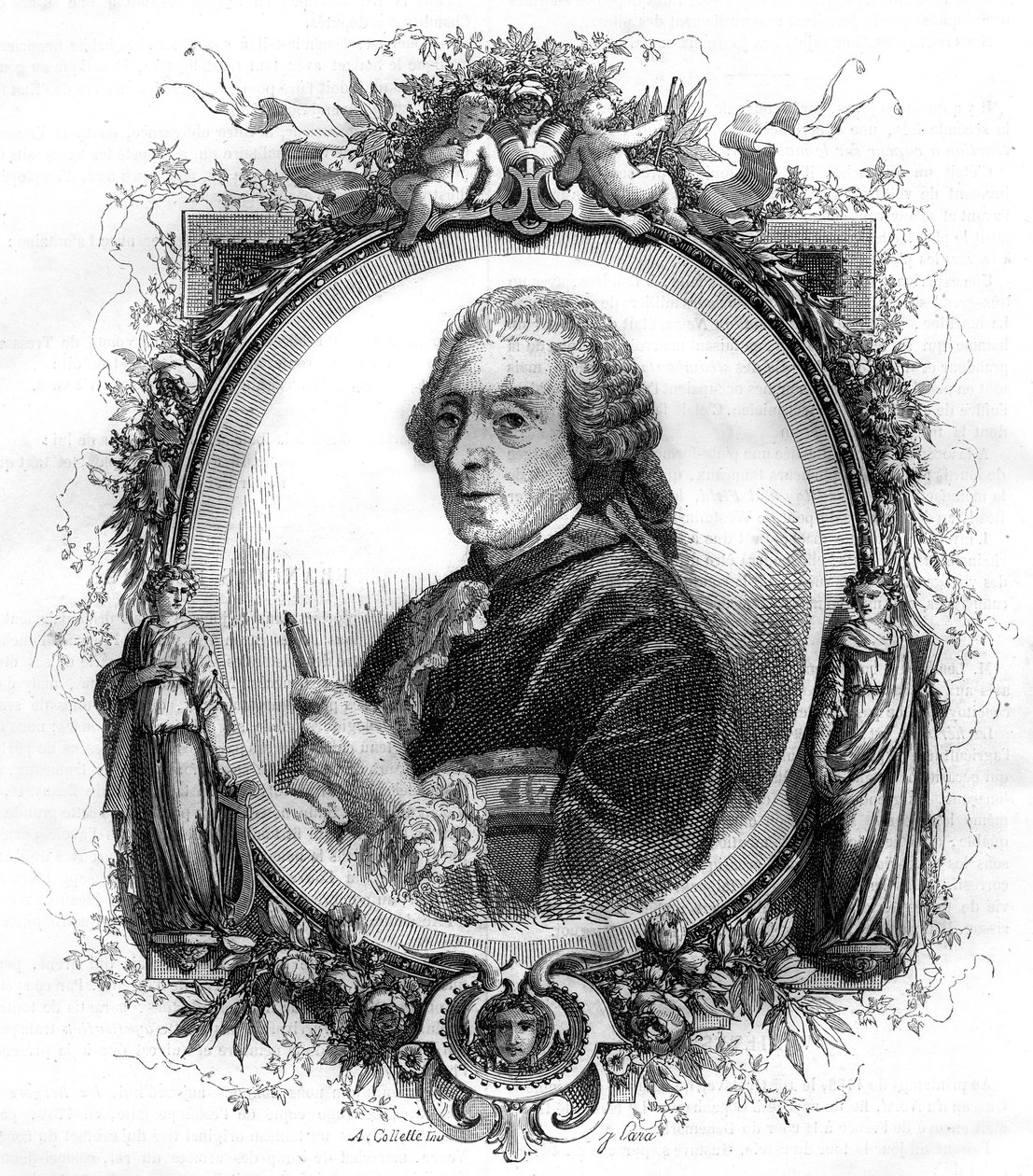 Portrett av den engelske maleren Francois Boucher (1703-1770) gravering 1858 av Unknown artist
