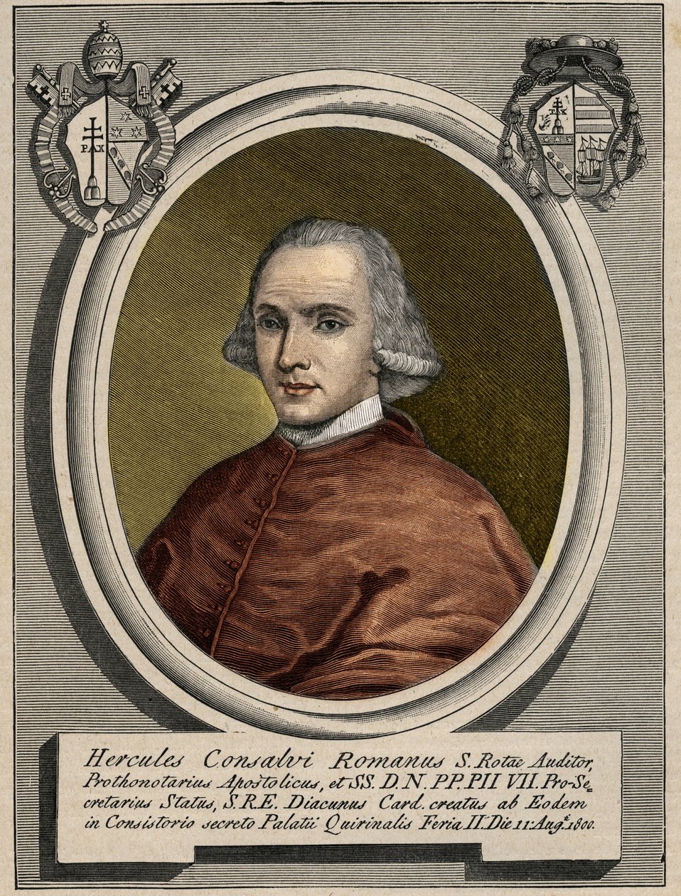 Portrait of Ercole (Hercules) Consalvi (1757-1824), Cardinal Secretary of State of Pius VII. Engraving of the 19th century. av Unknown artist