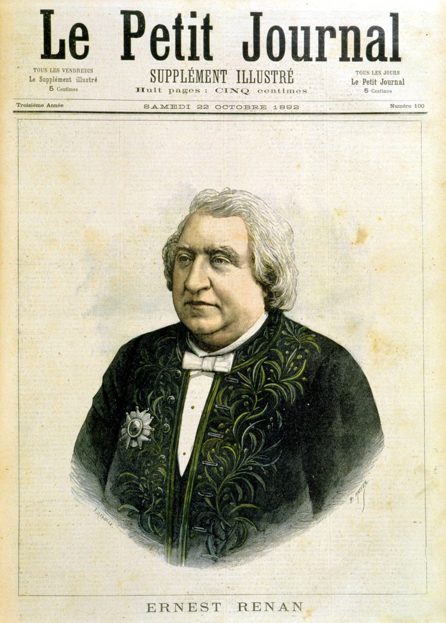 Portrett av Ernest Renan i akademikerkjole - i "" Le Petity Journal"" fra 22.10.1892 av Unknown artist