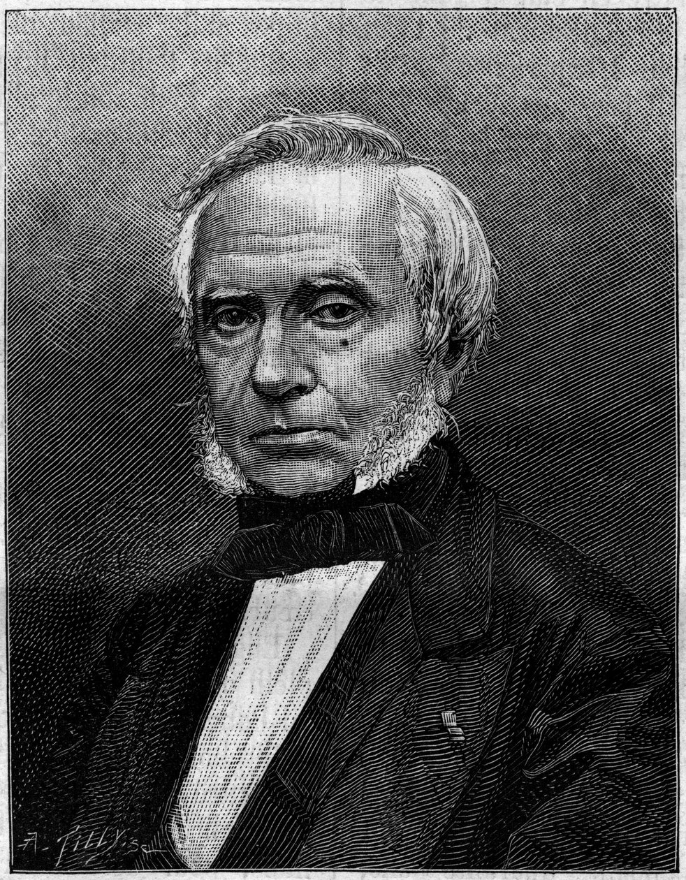 Portrait of Eugene Bourdon (1808-1884), French engineer, inventor of the “manometer Bourdon” to measure pressure. Engraving In “” Nature. Revue des sciences et de ses applications aux arts et à l
