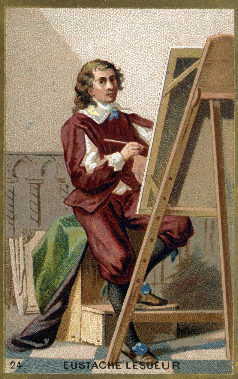Portrett av Eustache Le Sueur (1617 - 1655), fransk maler, designer og dekoratør. Kromolitografi fra 1800-tallet. av Unknown artist