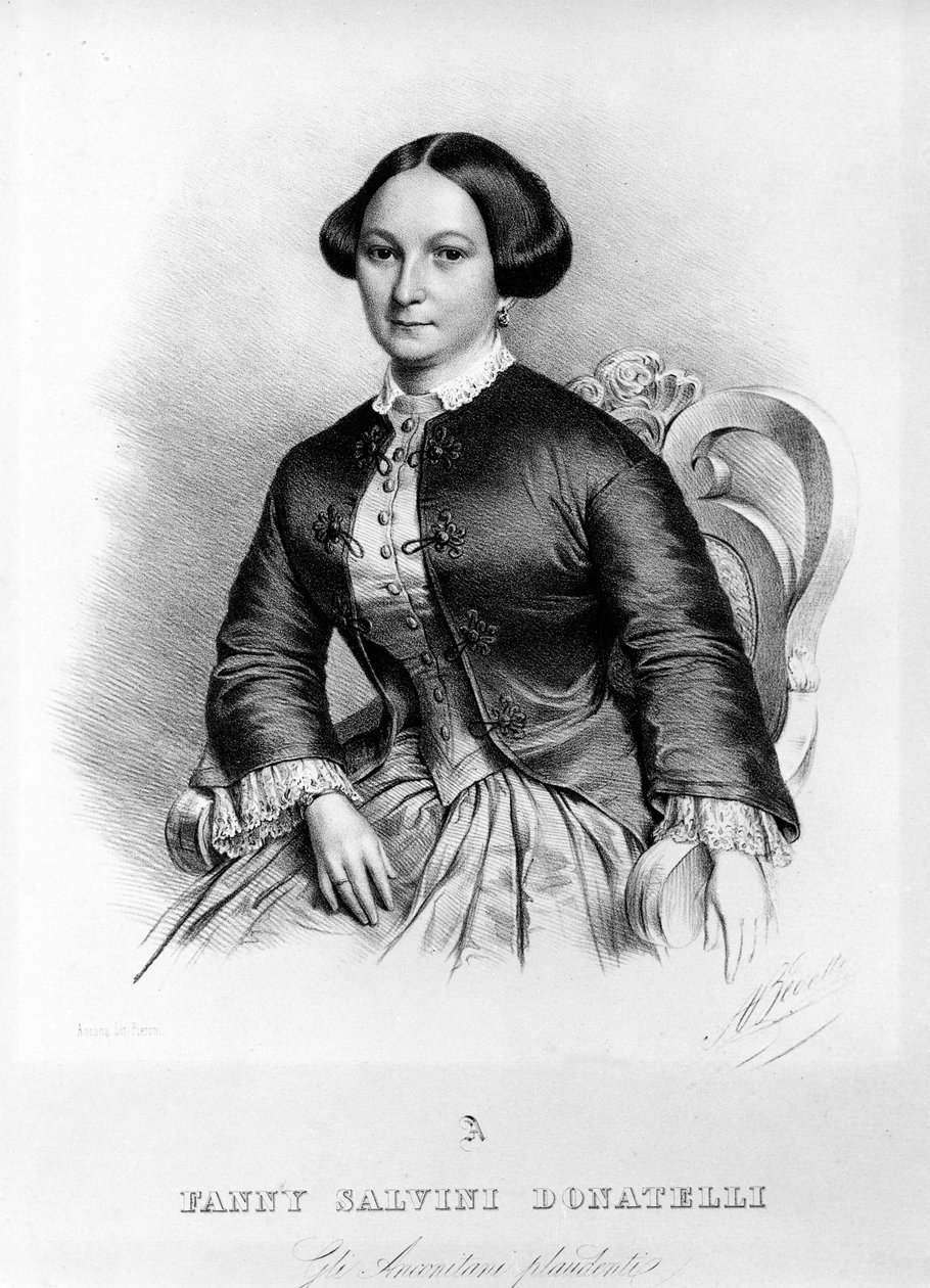 Portrett av Fanny Salvini Donatelli, sanger som fremførte den første Violetta i "La Traviata" av Giuseppe Verdi i 1853. av Unknown artist
