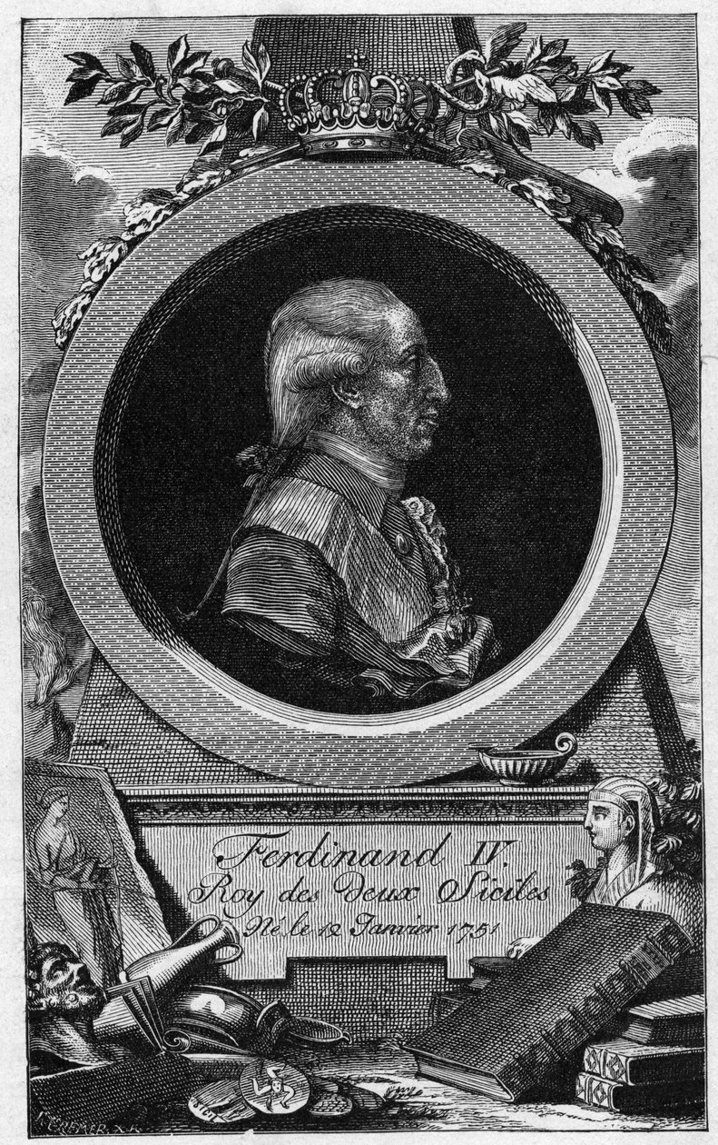 Portrait of Ferdinand I of the Two Sicilies (or Ferdinand IV of Naples) (1751-1825) - 19th century engraving av Unknown artist