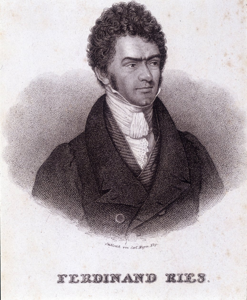 Portrett av Ferdinand Ries (1784 - 1838) tysk komponist og pianist. Gravering fra 1800-tallet. av Unknown artist