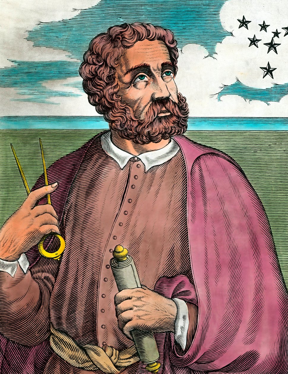 Portrett av Fernand de Magellan (1480-1521), portugisisk navigatør - Gravering av 1500-tallet - Privat samling - Portrett av Ferdinand Magellan (1480-1521) Portugisisk oppdagelsesreisende - Gravering 1500-tallet - Privat samling av Unknown artist