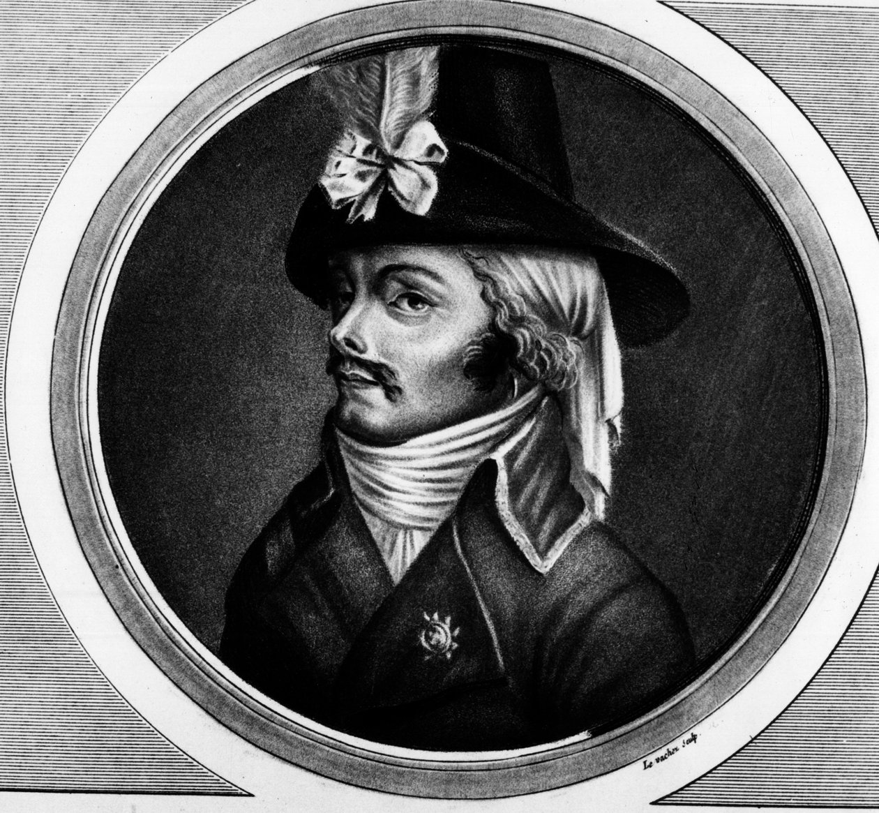 Portrett av Francois Athanase (Francois-Athanase) De Charette de la Contrie (1763 - 1796), solgt. Gravering i "" Komplett samling av historiske malerier fra den franske revolusjonen, i tre bind.""" 1804. av Unknown artist