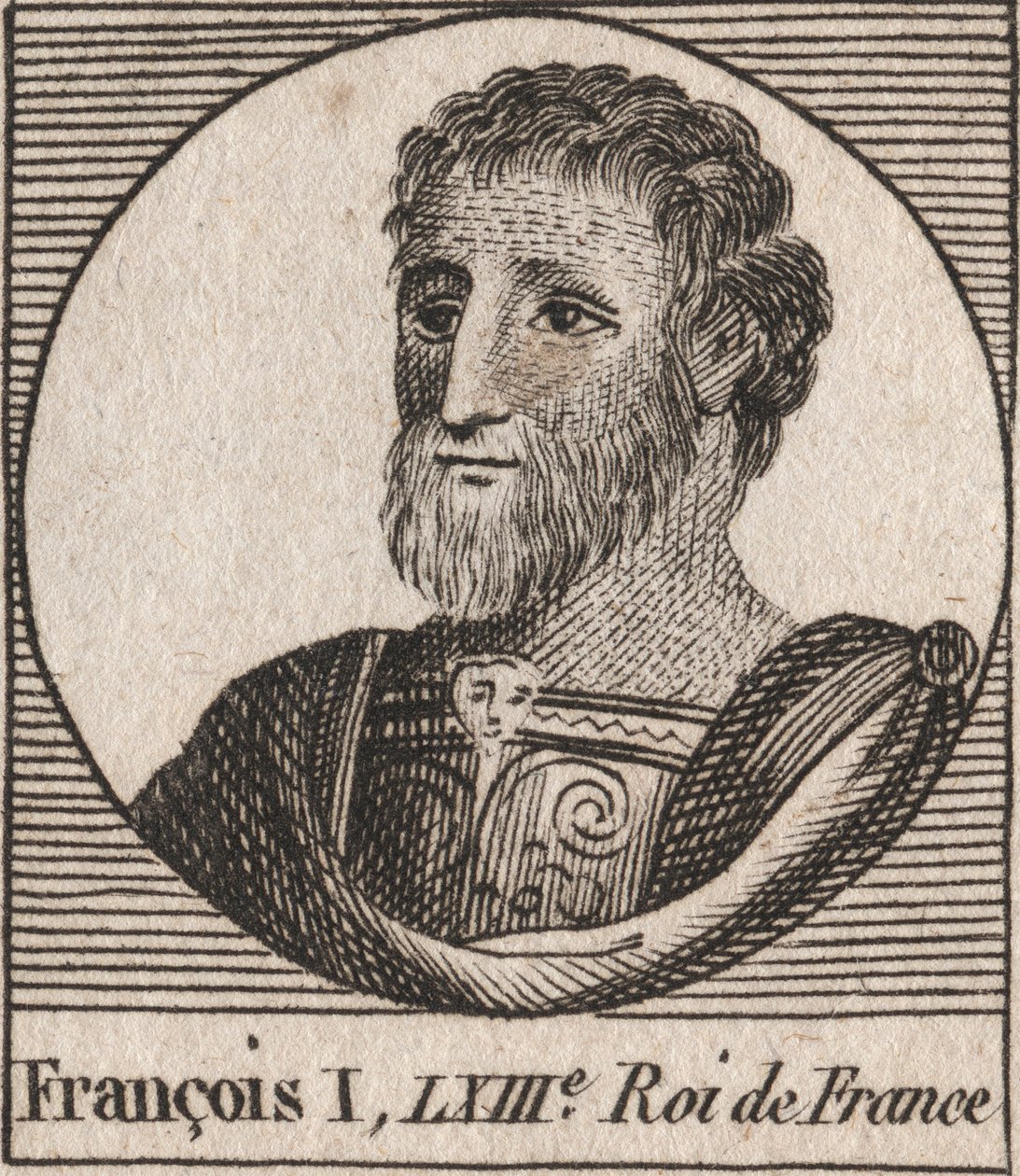 Portrett av Francois I (1494 - 1547), konge av Frankrike - Frans I, konge av Frankrike - gravering fra "Instruction sur l