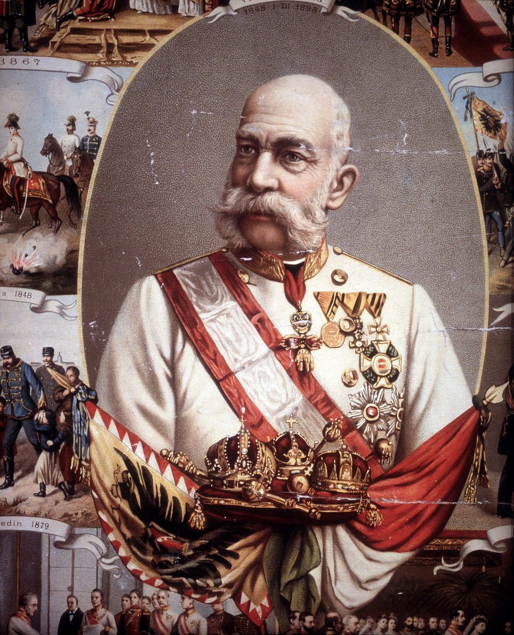 Portrett av François Joseph I (1830 -1916). Keiser av Østerrike og konge av Ungarn. kromolitografi fra slutten av 1800-tallet.. av Unknown artist