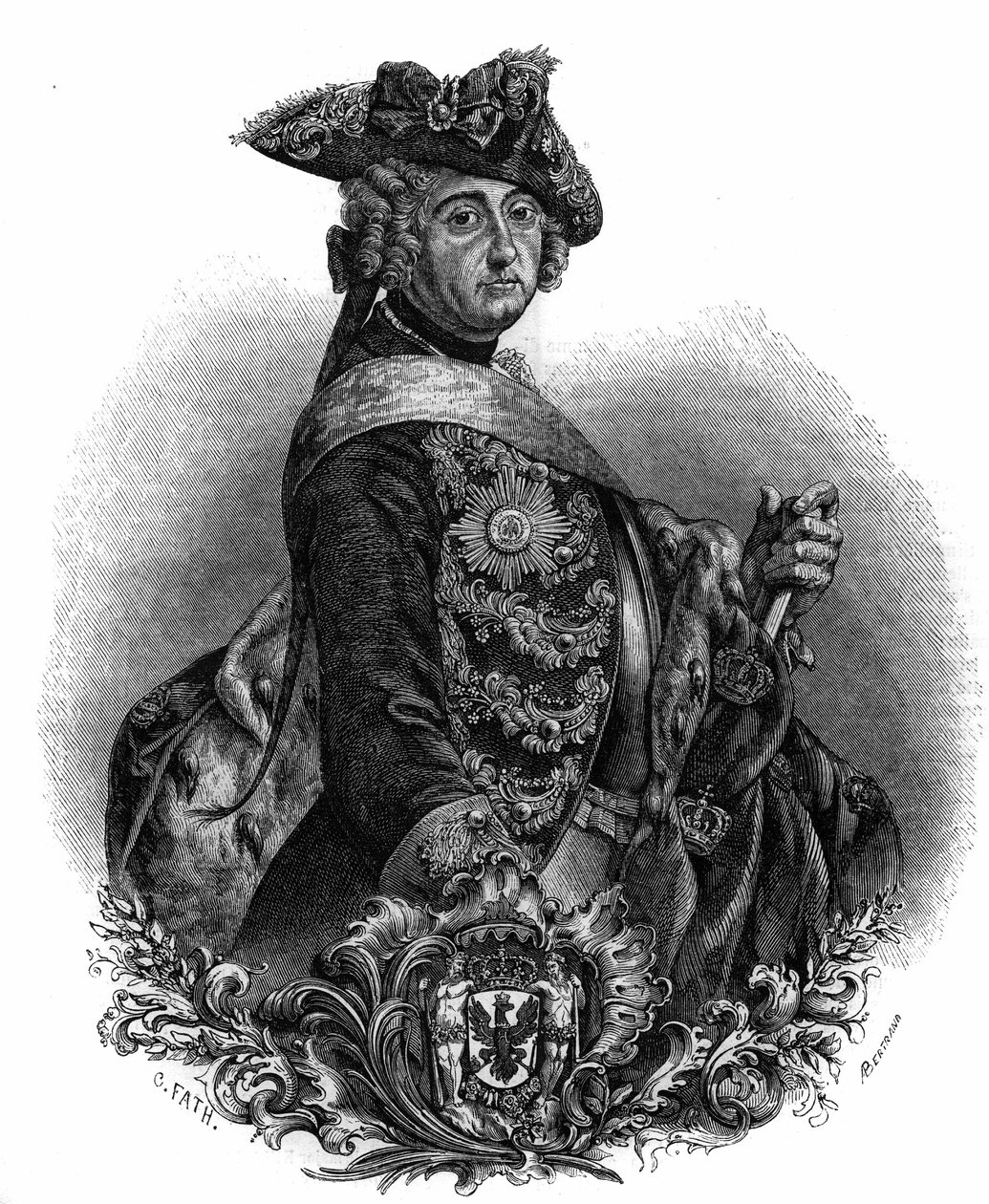 Portrett av Frederic II (1712-1786), konge av Preussen, kjent som Frederic den store. av Unknown artist