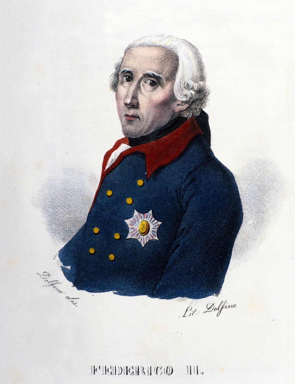 Portrett av Fredrik II av Preussen (1712-1786) kjent som Fredrik den store. Gravering fra 1800-tallet. . av Unknown artist