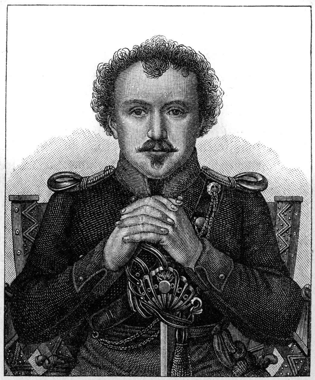 Portrett av Friedrich Heinrich Karl de la Motte, baron Fouque kjent som La Motte-Fouque (1777-1843) tysk romantisk forfatter. av Unknown artist