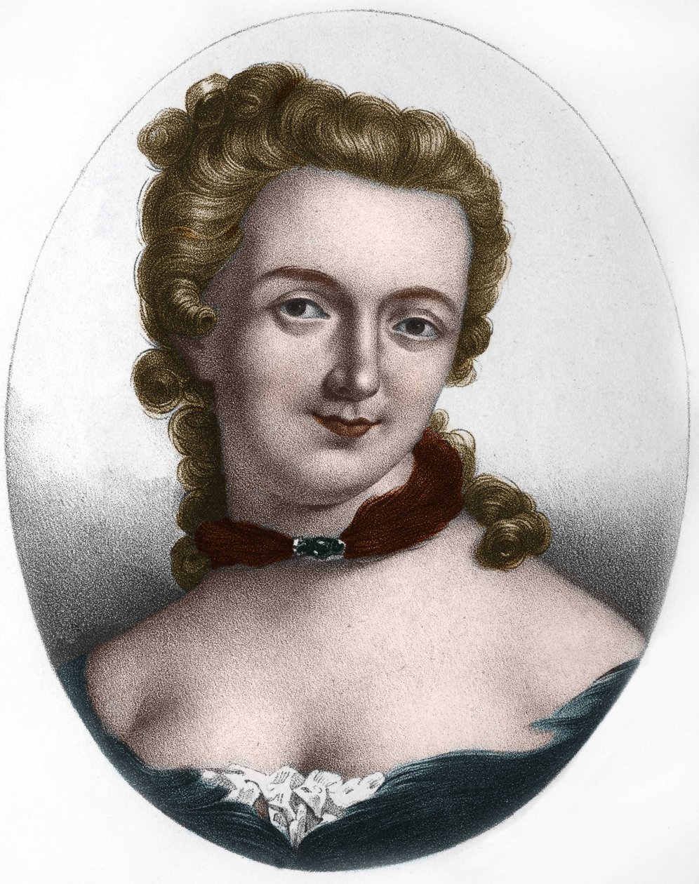 Portrett av Gabrielle Emilie de Breteuil, Marquise (Madame) du Chatelet (1706-1749) Marquise Le Tonnelier de Breteuil, fransk kvinne med bokstaver. av Unknown artist