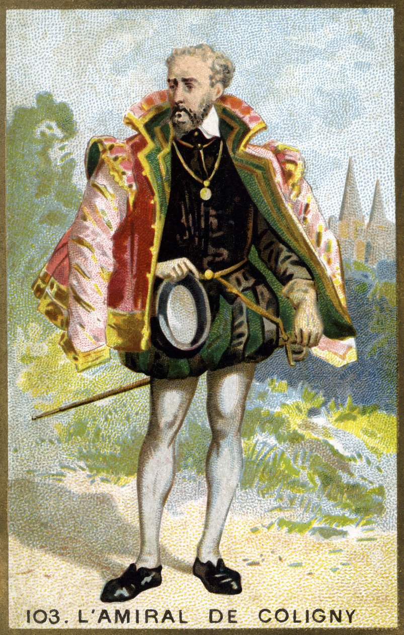 Portrait of Gaspard de Châtillon, Sire de Coligny (1519 - 1572), Admiral of France. Chromolithography of the 19th century. av Unknown artist
