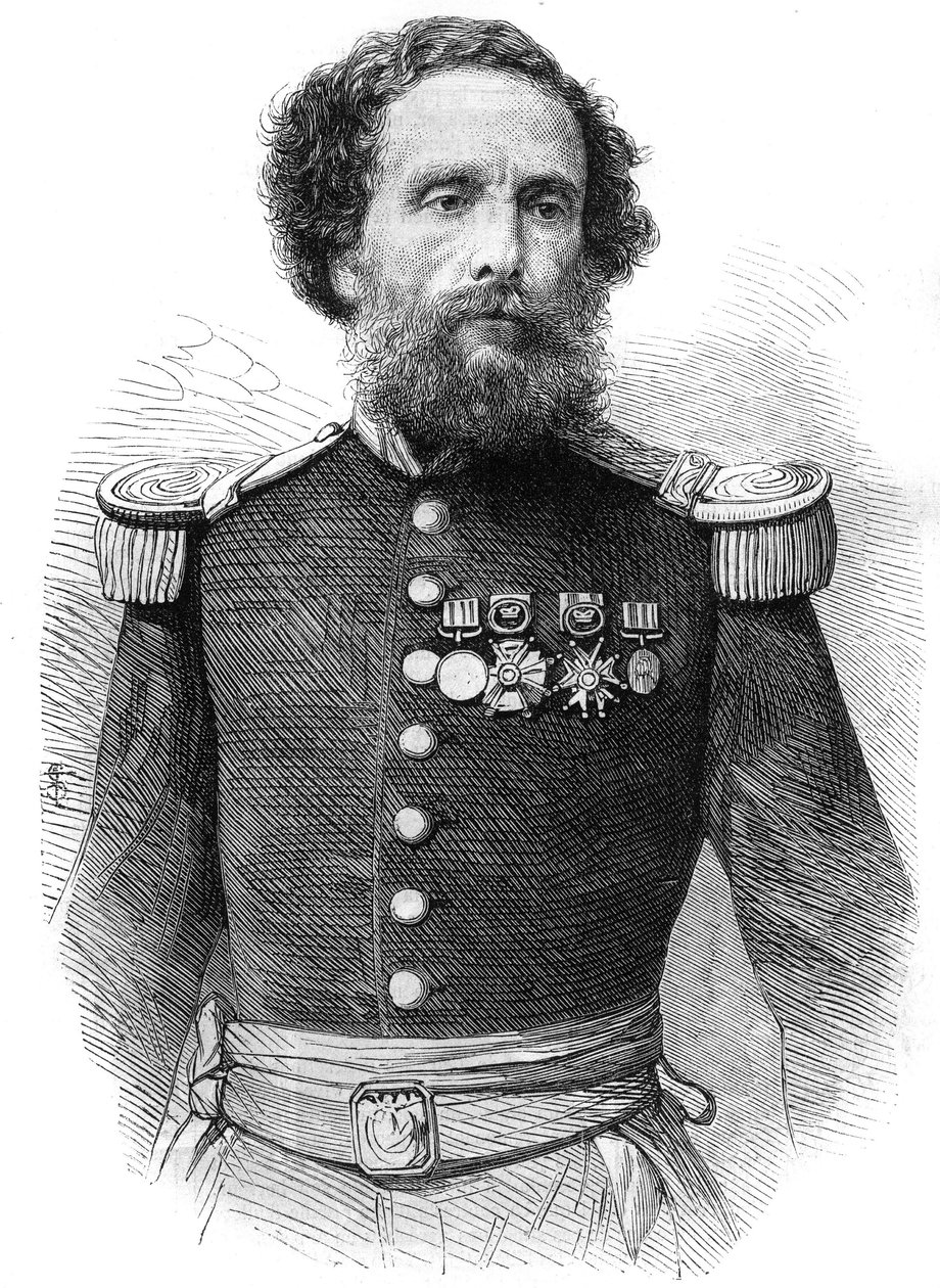 Portrett av general Juan Antonio Pezet (1809-1879) president i republikken Peru. Gravering i "The Illustrious Universe" av Unknown artist