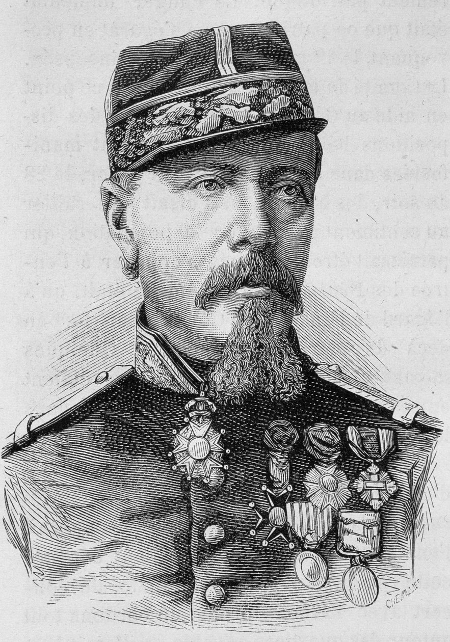Portrett av general Lecomte som ble skutt av opprørerne i 1871. Gravering av slutten av 1800-tallet i «Histoire de France»» av H. Martin. av Unknown artist