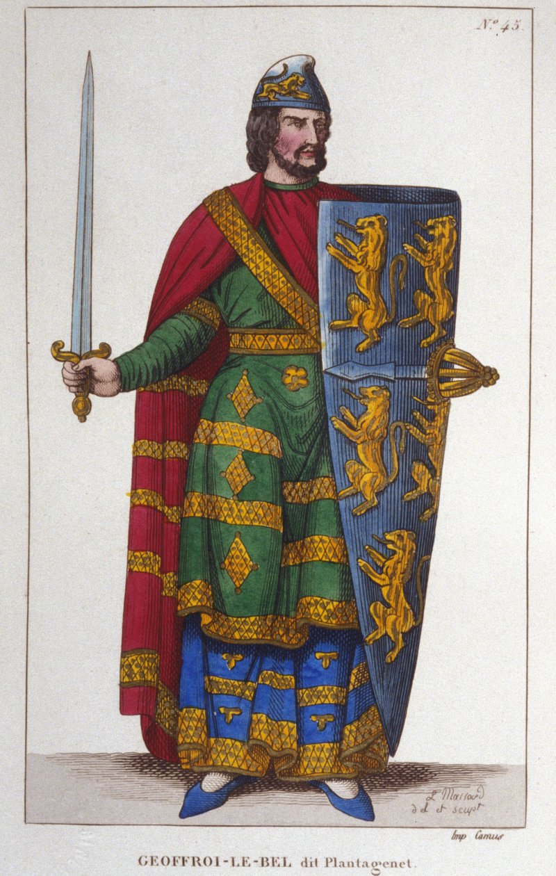 Portrett av Geoffroy V sa Le Bel eller Plantagenêt greve av Anjou (1113-1151). Gravering fra 1830 av Unknown artist