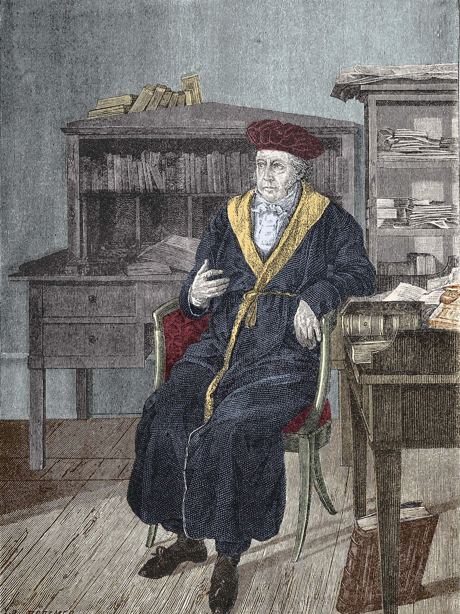 Portrett av Georg Wilhelm Friedrich Hegel på kontoret hans (1770 - 1831) tysk filosof av Unknown artist