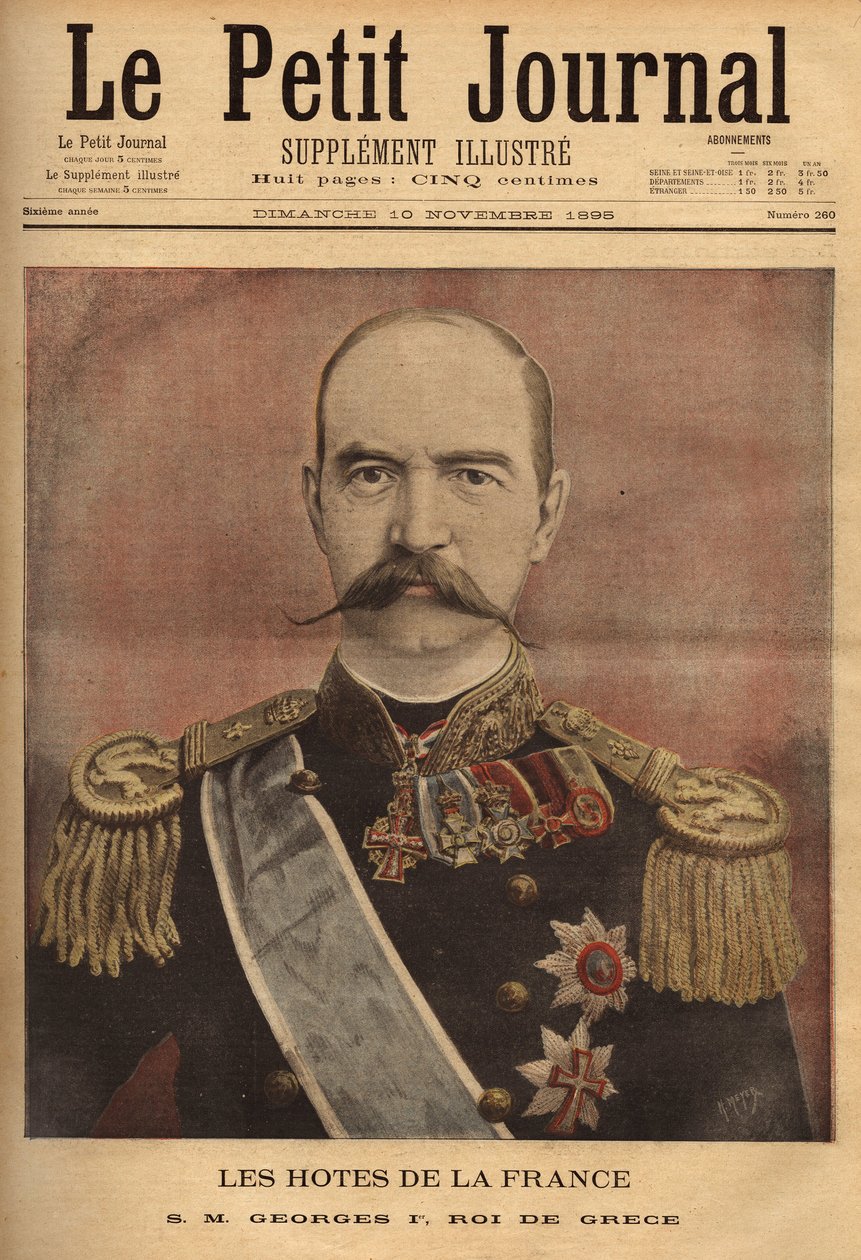 Portrett av George I, konge av Hellas (1845-1913). Gravering i “” Le petit journal”” 10/11/1895. Selvas samling. av Unknown artist
