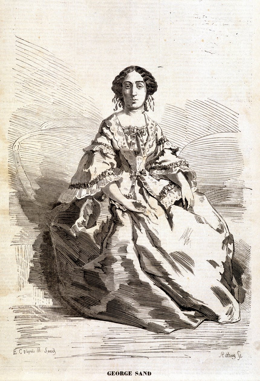 Portrett av George Sand (Aurore Dupin, Baronne Dudevant) (1804-1876). av Unknown artist