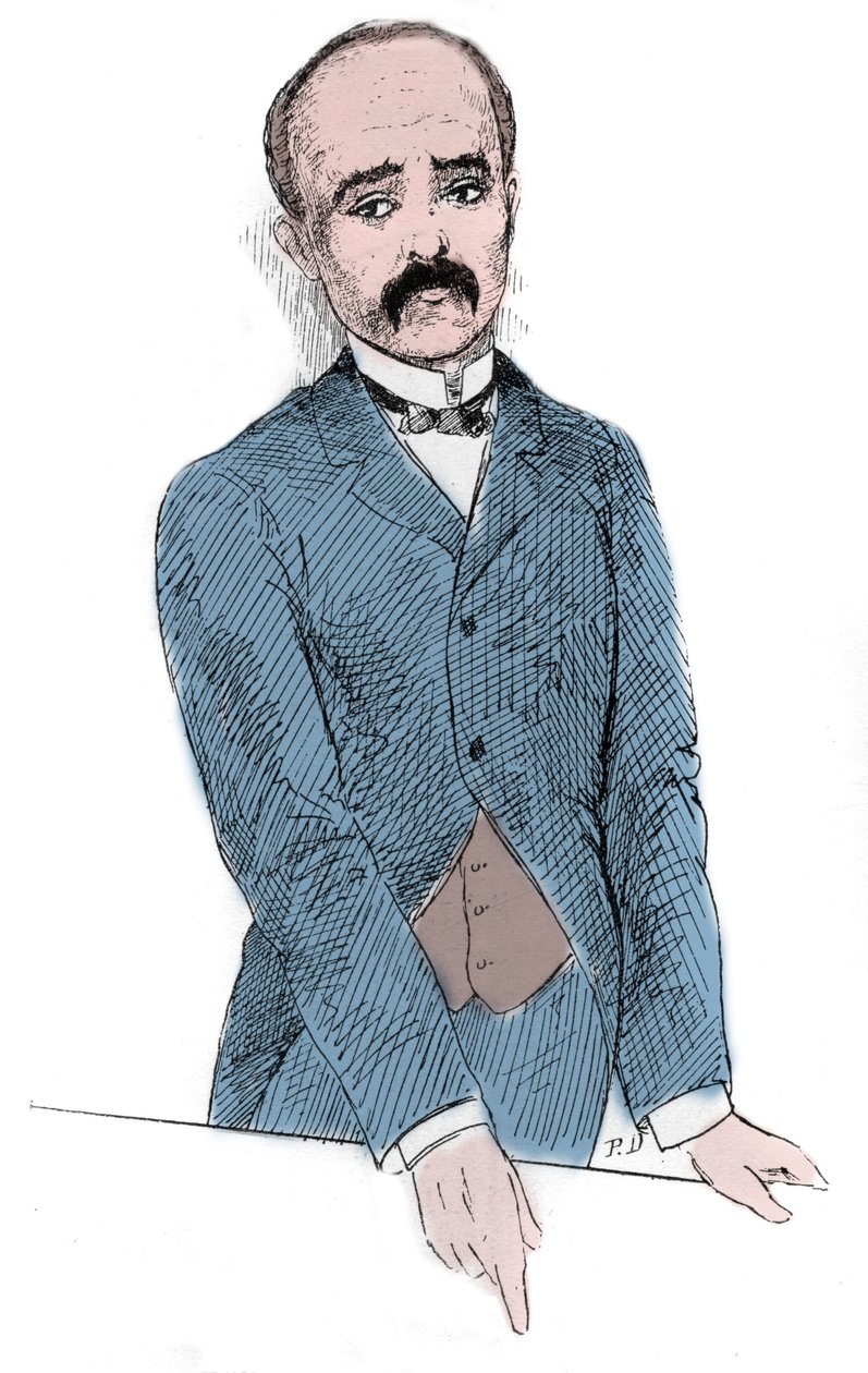 Portrett av Georges Benjamin Clemenceau (1841-1929) fransk politiker under diskusjonene om spørsmålet om Tonkin og Frankrike. Gravering i "" Le Monde Illustré"" av Unknown artist