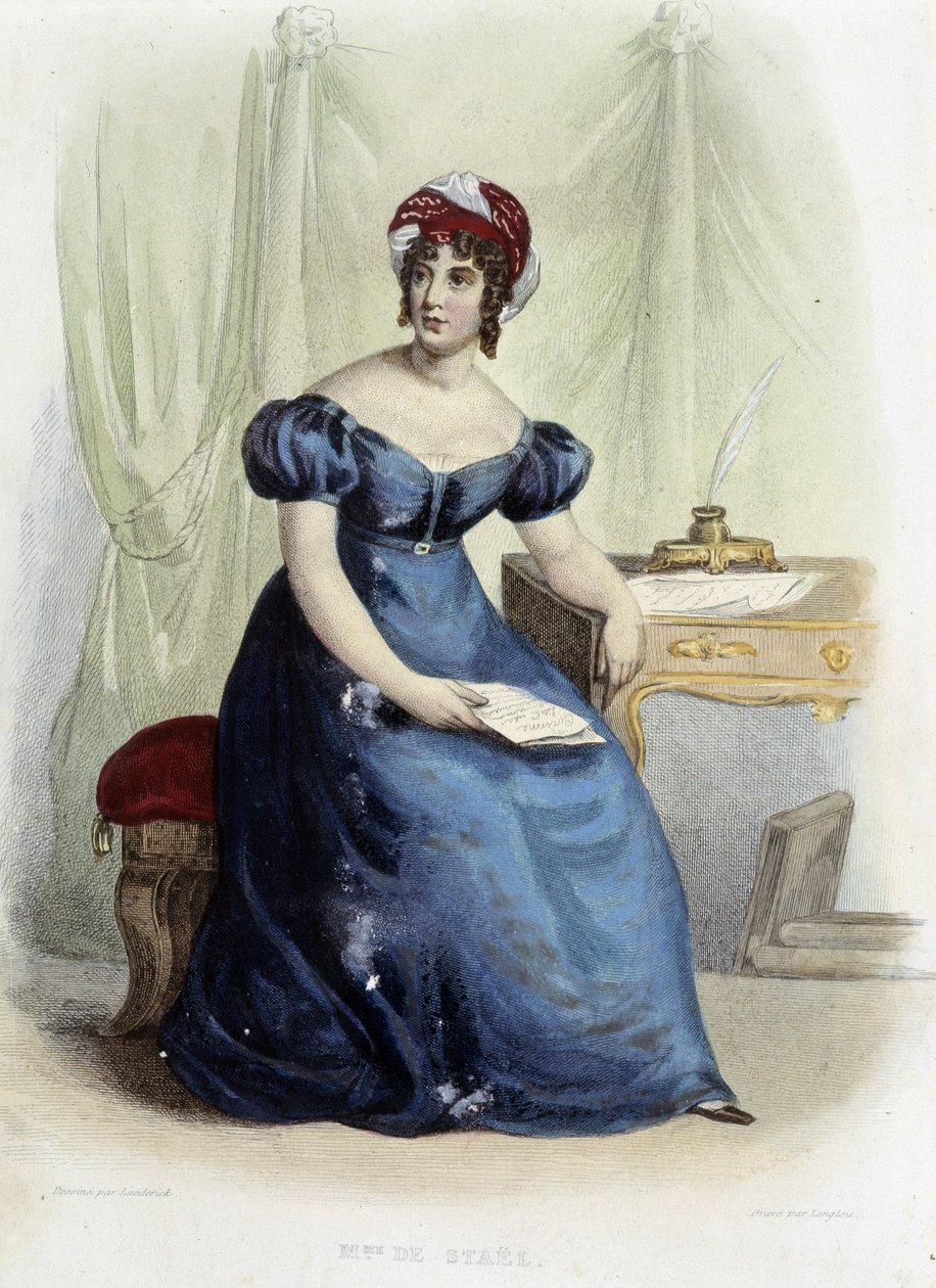 Portrett av Germaine Necker, baronesse av Stael Holstein (Stael-Holstein) dit Madame de Stael (1766-1817) - i "" Le Plutarque Français "", red. Mennechet av Unknown artist