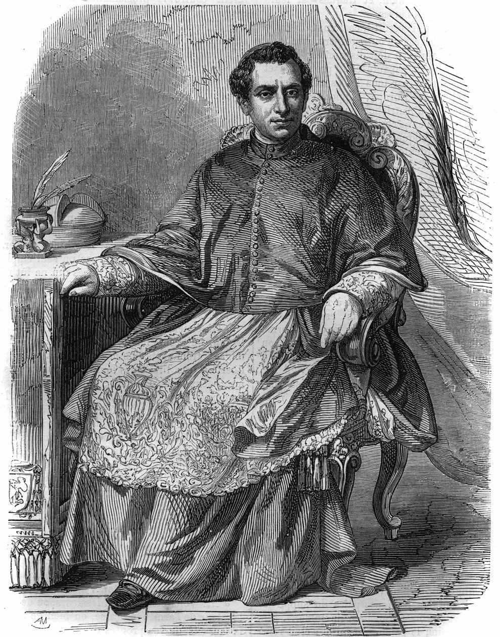 Portrett av Giacomo Antonelli (1808-1878), italiensk kardinal og statssekretær for den pavelige regjeringen. av Unknown artist
