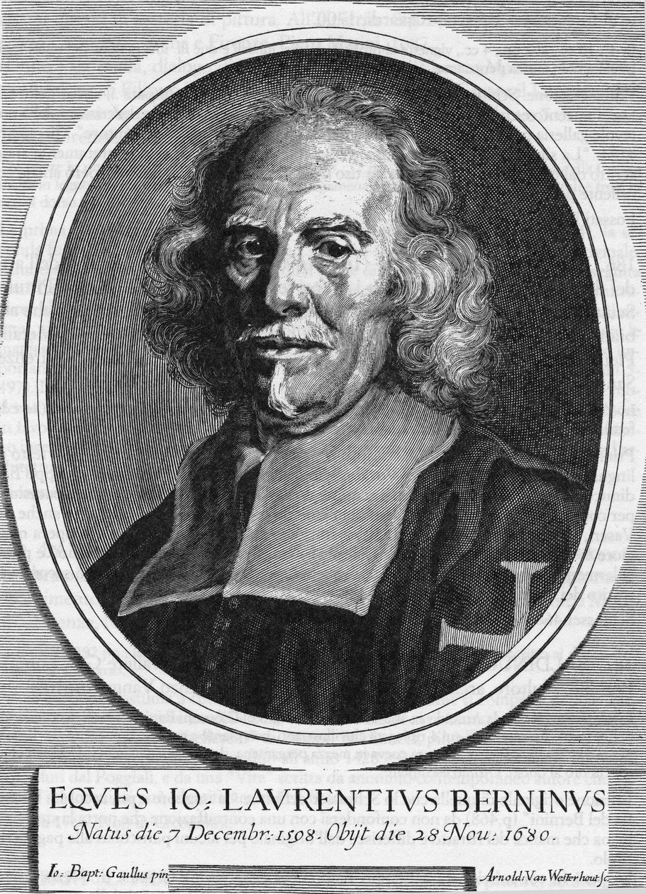 Portrett av Gian Lorenzo (Gianlorenzo) Bernini kjent som The Bernini (1598-1680) (1598 - 1680), italiensk skulptør, maler og arkitekt. Gravering av Arnold Van Westerhout fra 1682. av Unknown artist