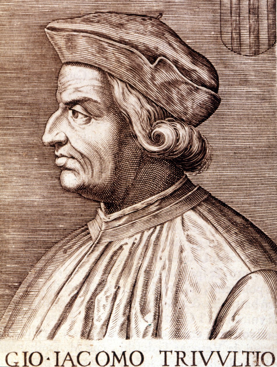 Portrett av Giangiacomo Trivulzio (marskalk Trivulce) Marquis de Vigevano på fransk Trivulce. Marskalk av Frankrike (1448 til 1518). Gravering fra 1600-tallet av Unknown artist