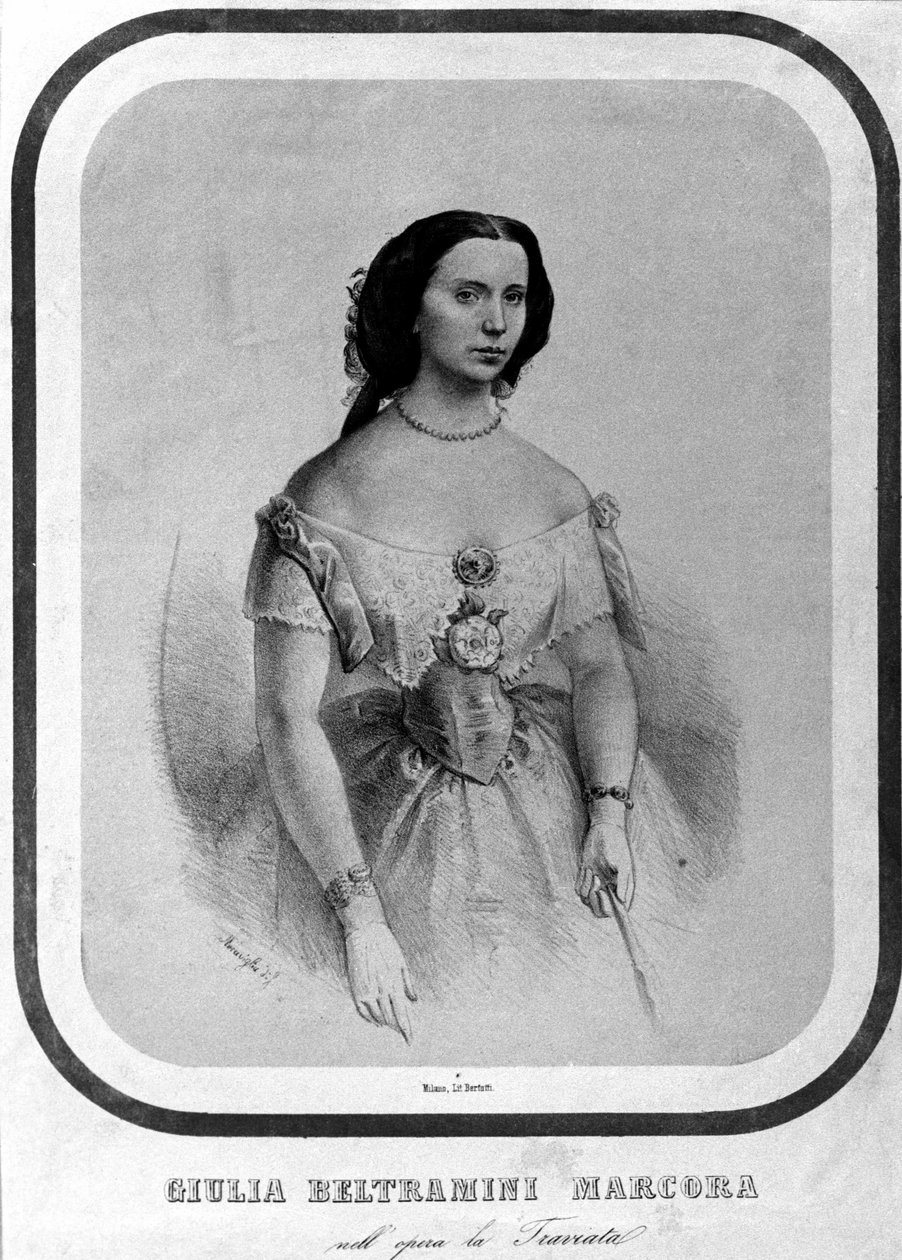 Portrett av Giulia Beltramini Marcora i "La traviata"" av Giuseppe Verdi. Litografi fra slutten av 1800-tallet. av Unknown artist