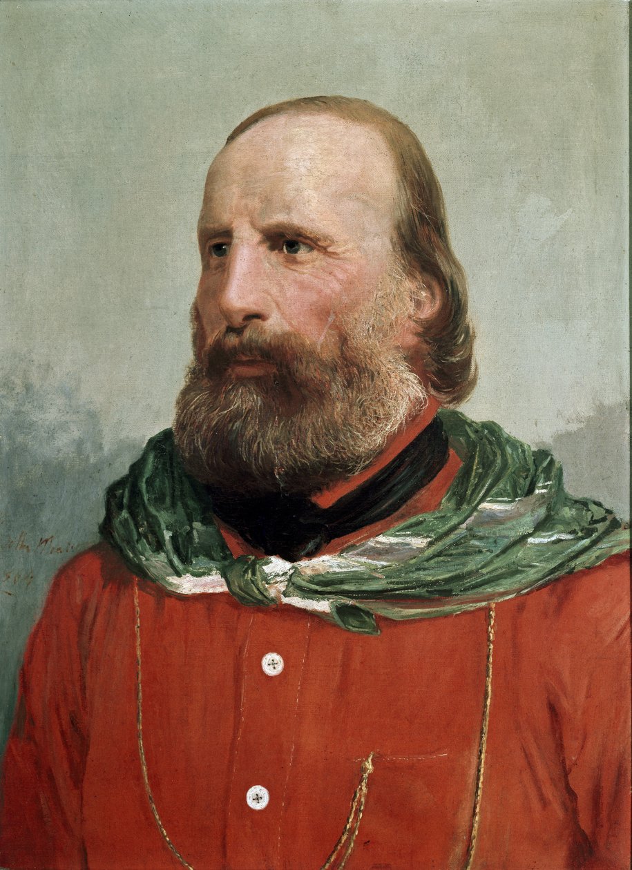 Portrett av Giuseppe Garibaldi i en rød skjorte (tempera) av Unknown Artist
