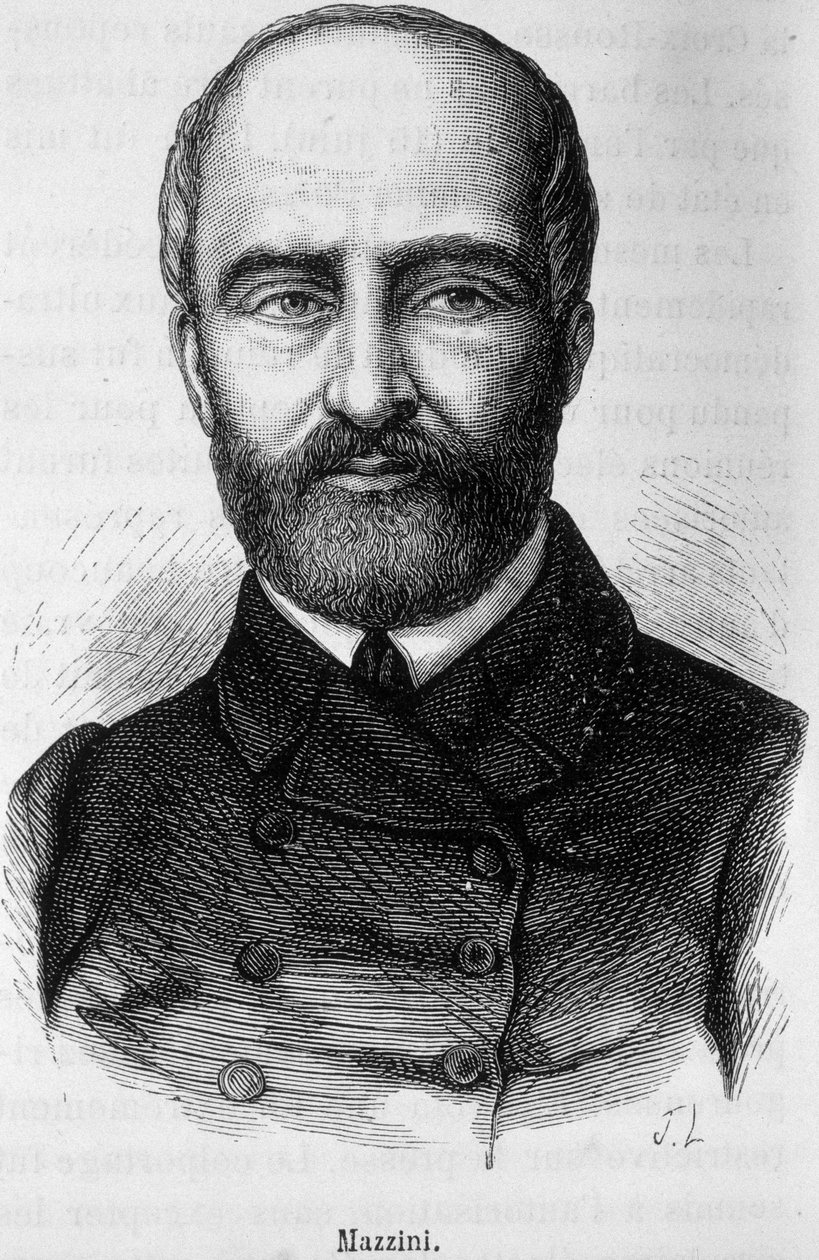 Portrait of Giuseppe Mazzini, Italian patriot and revolutonary (1805 or 1808 - 1872) av Unknown artist
