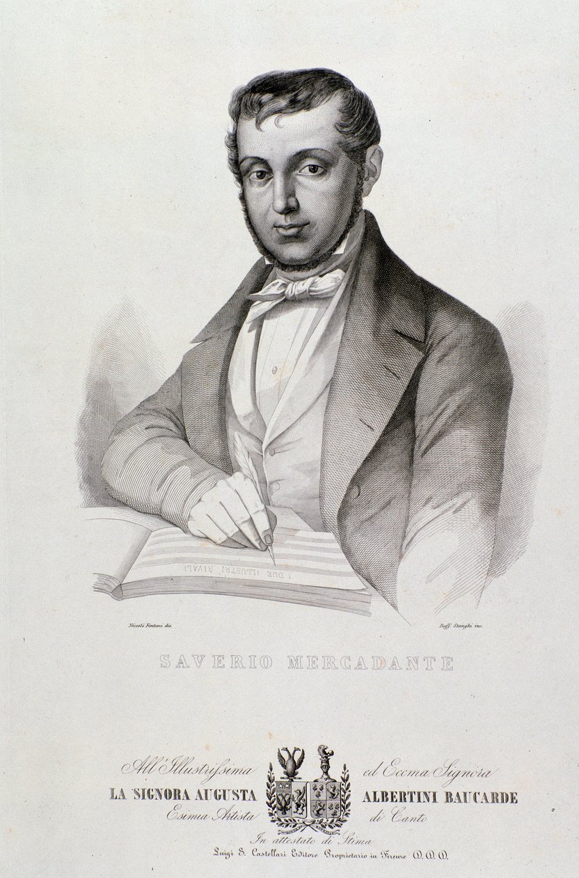 Portrett av Giuseppe Saverio Mercadante (1795-1870), italiensk komponist Lithograph. 1800-tallet. Bologna, borgermuseum for musikk av Unknown artist