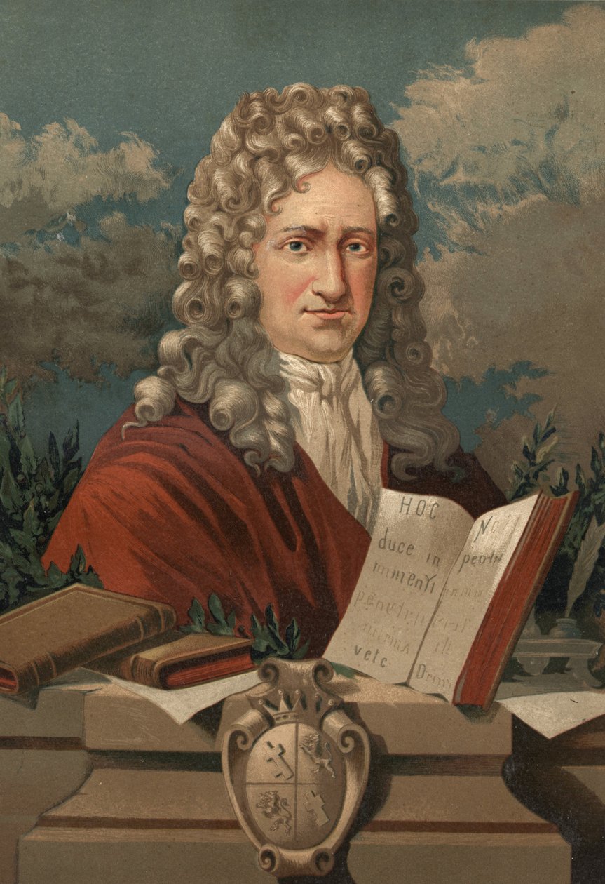 Portrett av Gottfried Wilhelm Leibniz (1646 - 1716) fra "" Science and its Men"" av Louis Figuier. Barcelona 1881 av Unknown artist