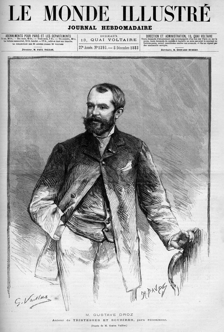 Portrait of Gustave Droz (1832-1895), French painter and novelist. Engraving in “” Le Monde Illustré”” av Unknown artist