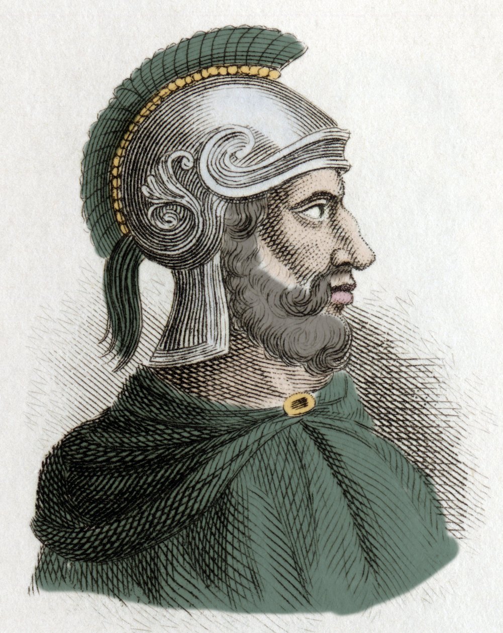 Portrett av Hamilcar Barca (eller Barcas) (cirka 275-228 f.Kr.), statsmann og karthaginsk general, grunnlegger av Barcides-dynastiet og far til Hannibal. Gravering fra 1800-tallet. av Unknown artist
