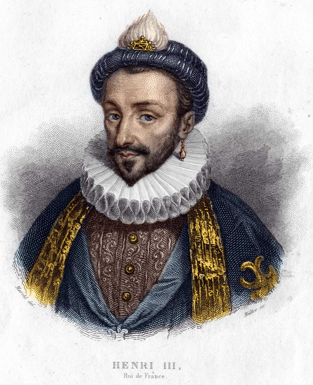 Portrett av Henry III (1551 - 1589), konge av Frankrike gravering fra 1800-tallet av Unknown artist