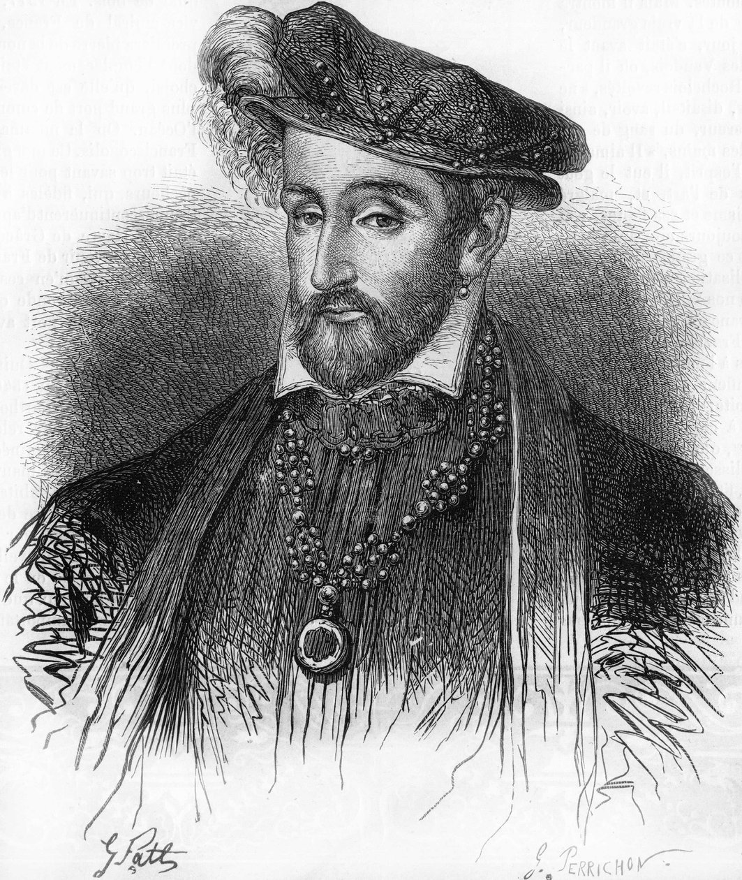 Portrett av Henry II, konge av Frankrike (1519-1559), gravering fra 1800-tallet. av Unknown artist