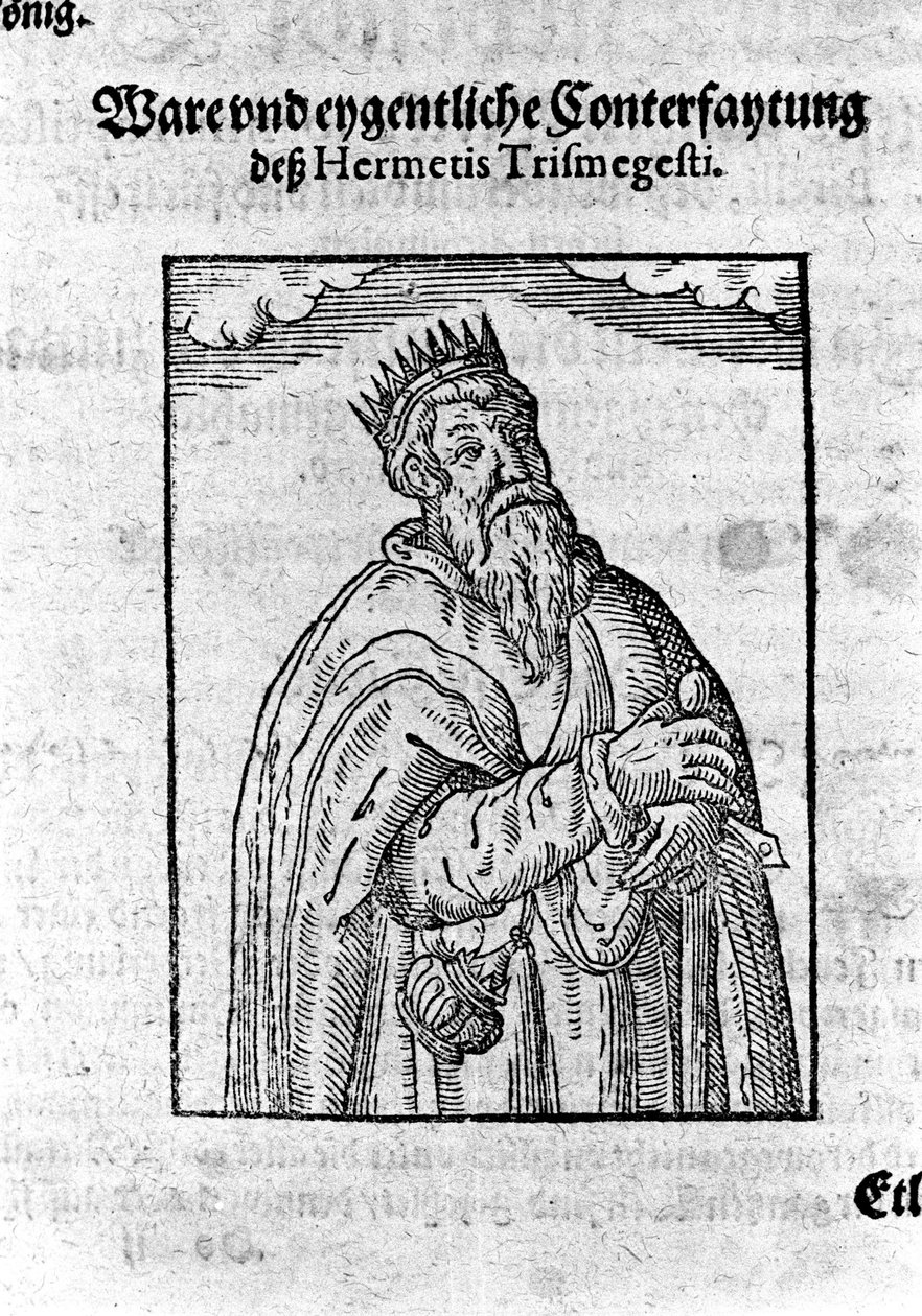 Portrett av Hermes Trimegiste (Trismegistus), astrolog. Gravering fra "Alchimia Nova" av Giovanni Battista Birelli av Unknown artist
