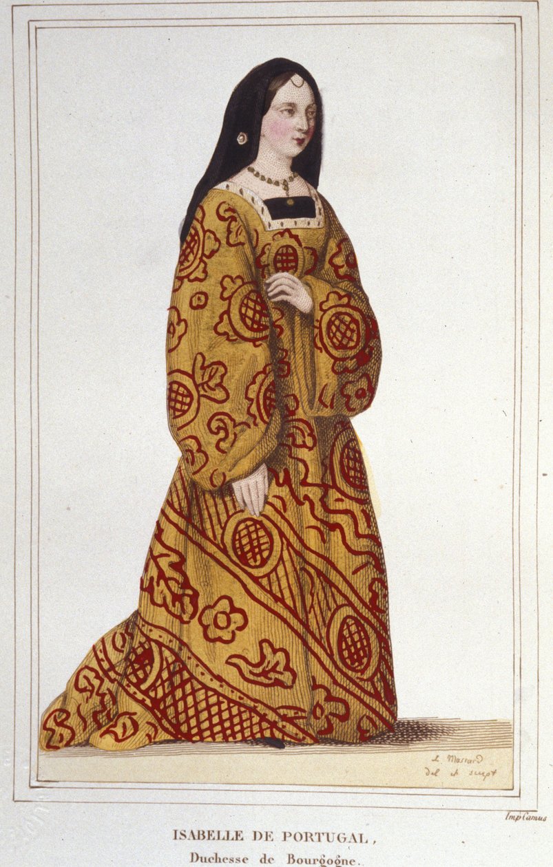 Portrett av Isabella av Portugal (1397-1472) hertuginne av Burgund, kone til Filip den gode. Gravering fra 1830 av Unknown artist