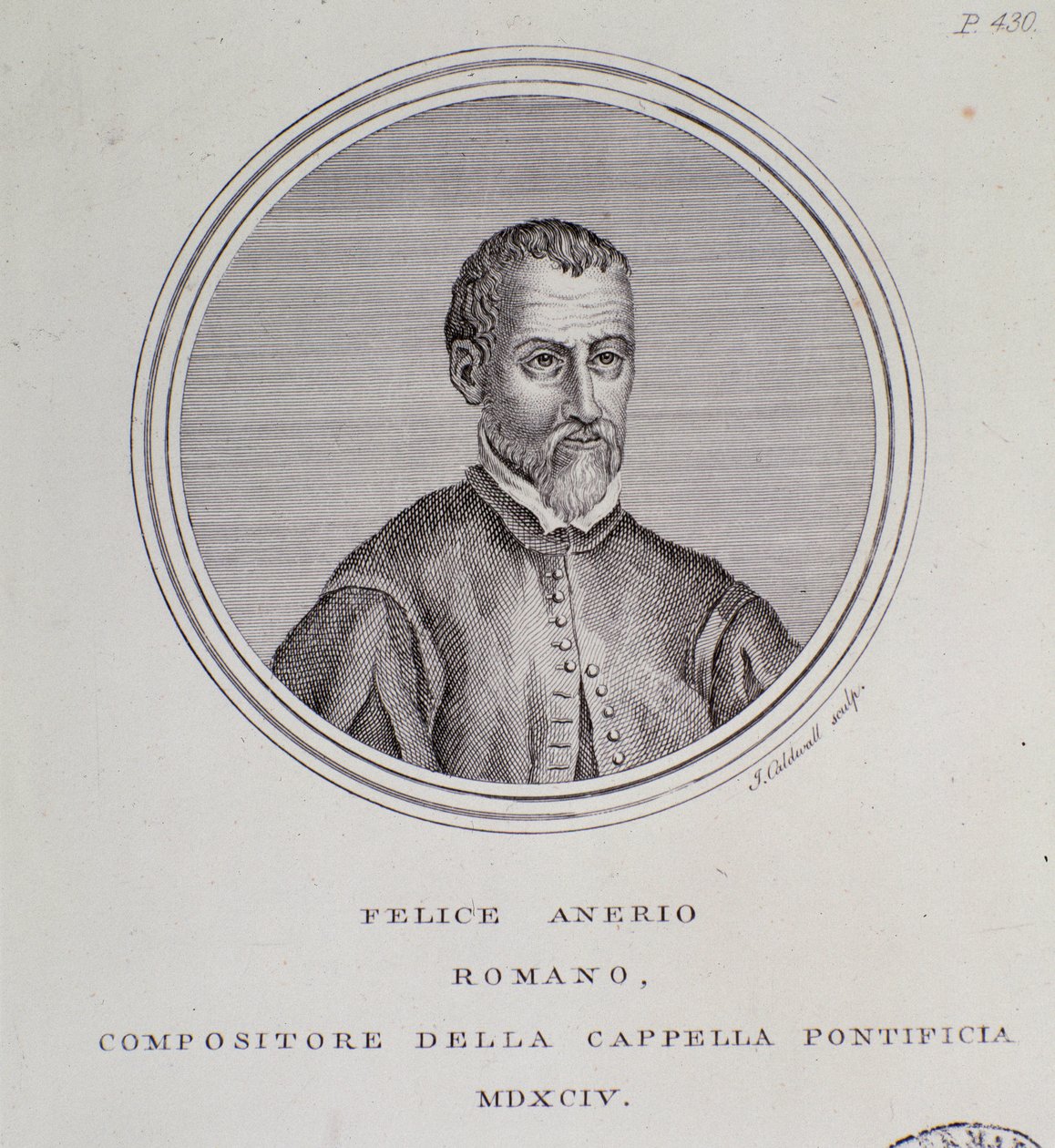 Portrett av den italienske komponisten Felice Anerio (gravering av Unknown artist