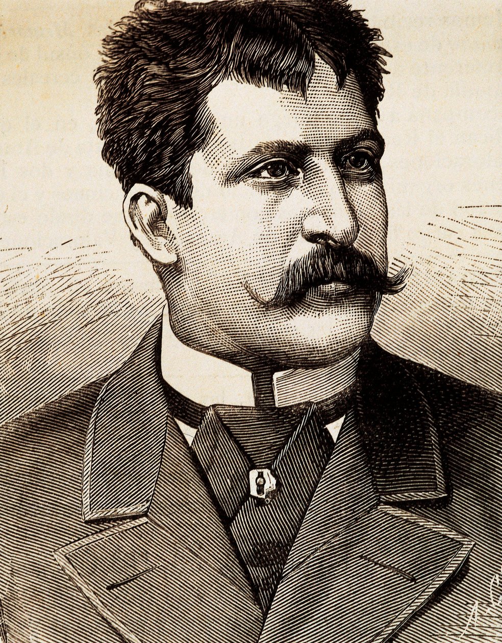Portrett av den italienske lyriske sangeren Mattia Battistini (1857-1928). Gravering av 1800-tallet. av Unknown artist