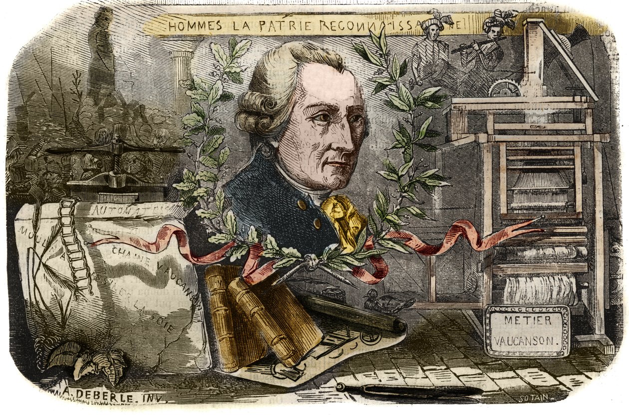 Portrait of Jacques de Vaucanson (1709-1782), French mechanic and inventor of automatons. Engraving from 1857 in “” Le Musee Des Sciences”” av Unknown artist